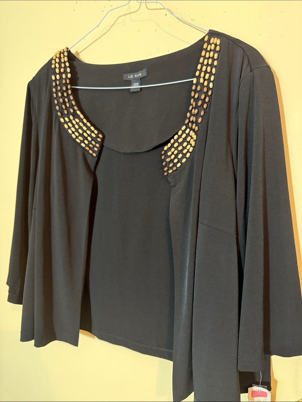 Le Bos Black Open-Front Tunic with Gold Stud Neckline